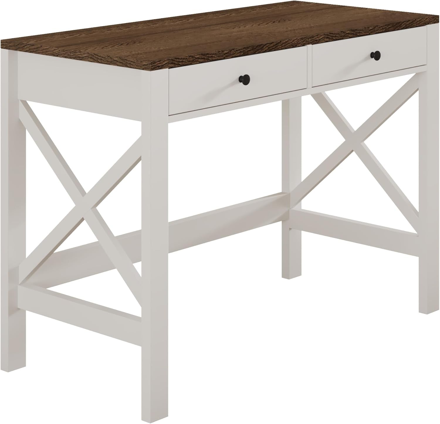 Farmhouse Desk 39" Computer Desk with Drawers, Small Study Writing Table with Stable X Frame for Home Office-3