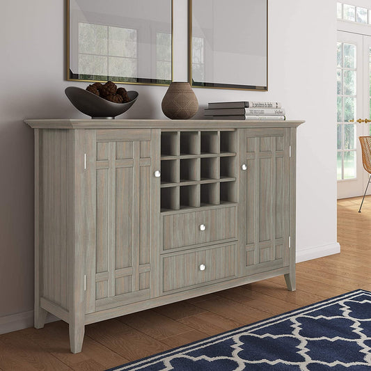 Rustic Gray Pine Wood Sideboard Buffet with Wine Storage-0