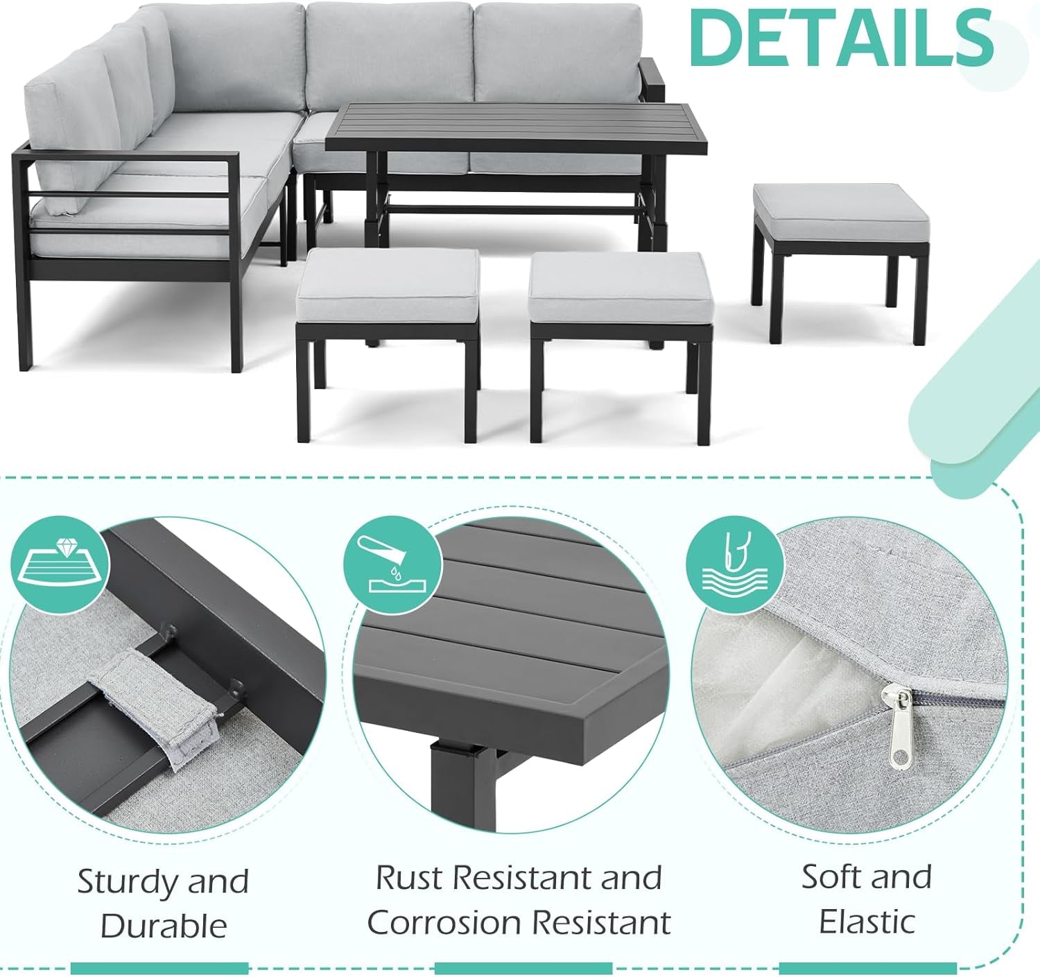 All Weather Aluminum Frame 7 Pieces Patio Set-2