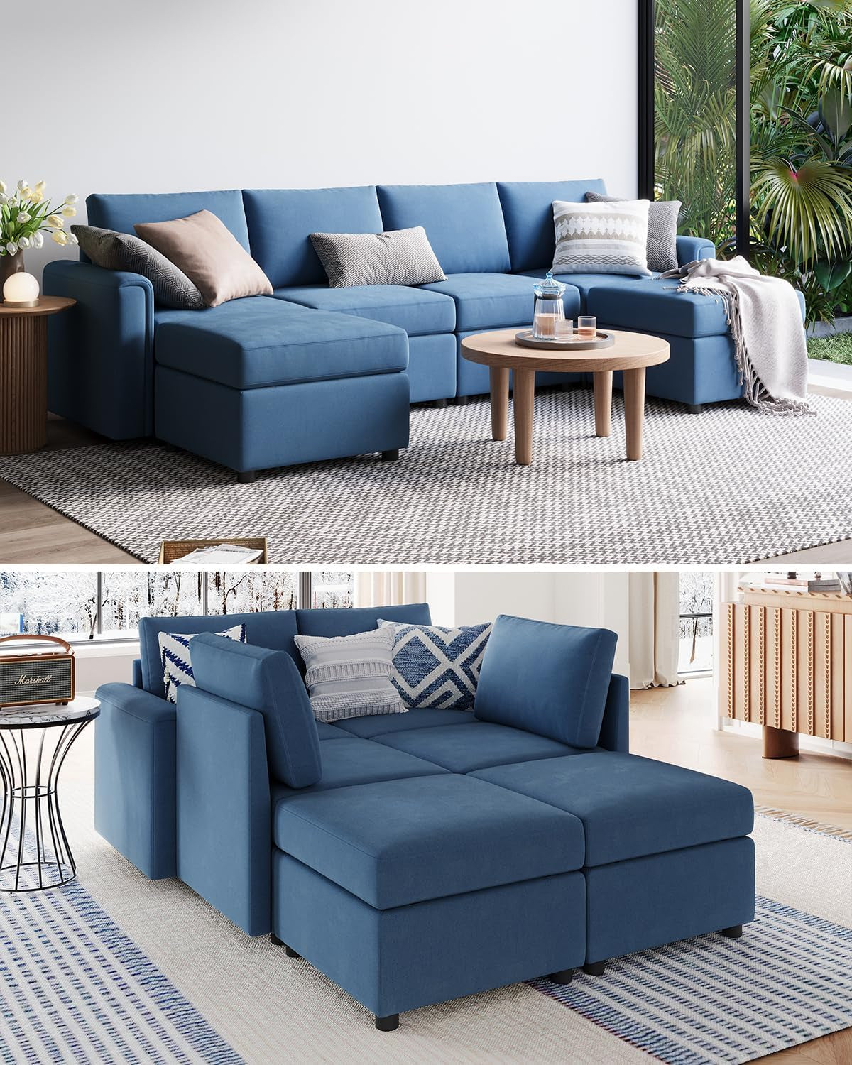 Blue Modular U-Shaped Sectional, Storage, Memory Foam-2