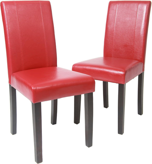 Urban Style Solid Wood Leatherette Padded Parson Chair, Red, Set of 2-0