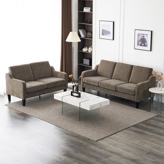 Loveseat Sofa Set for Living Room, Mid-Century Modern Couch and Love Seat Set,53" Loveseat+71" Small Couch for Bedroom Sofa Furniture for Small Spaces Apartment (Light Brown)-0