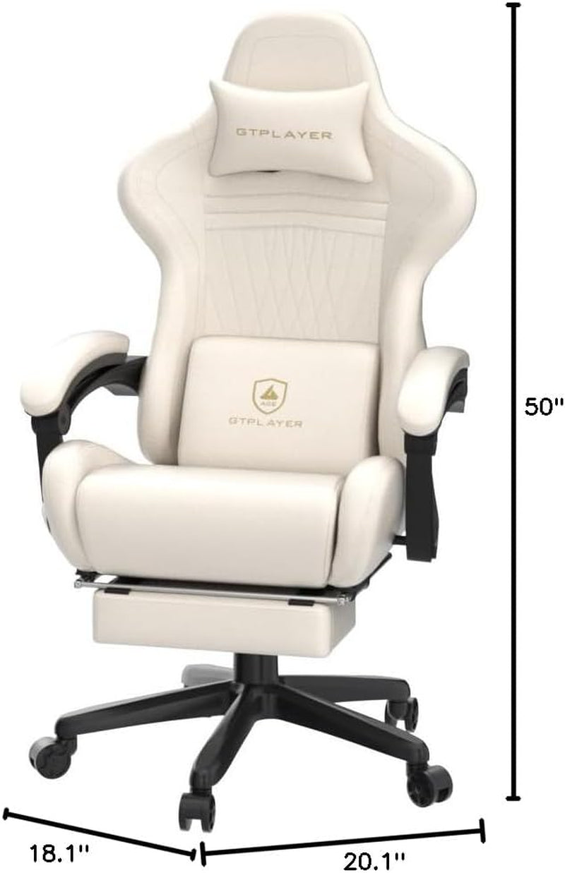 Bluetooth Speaker Gaming Chair with Footrest, Ivory-2