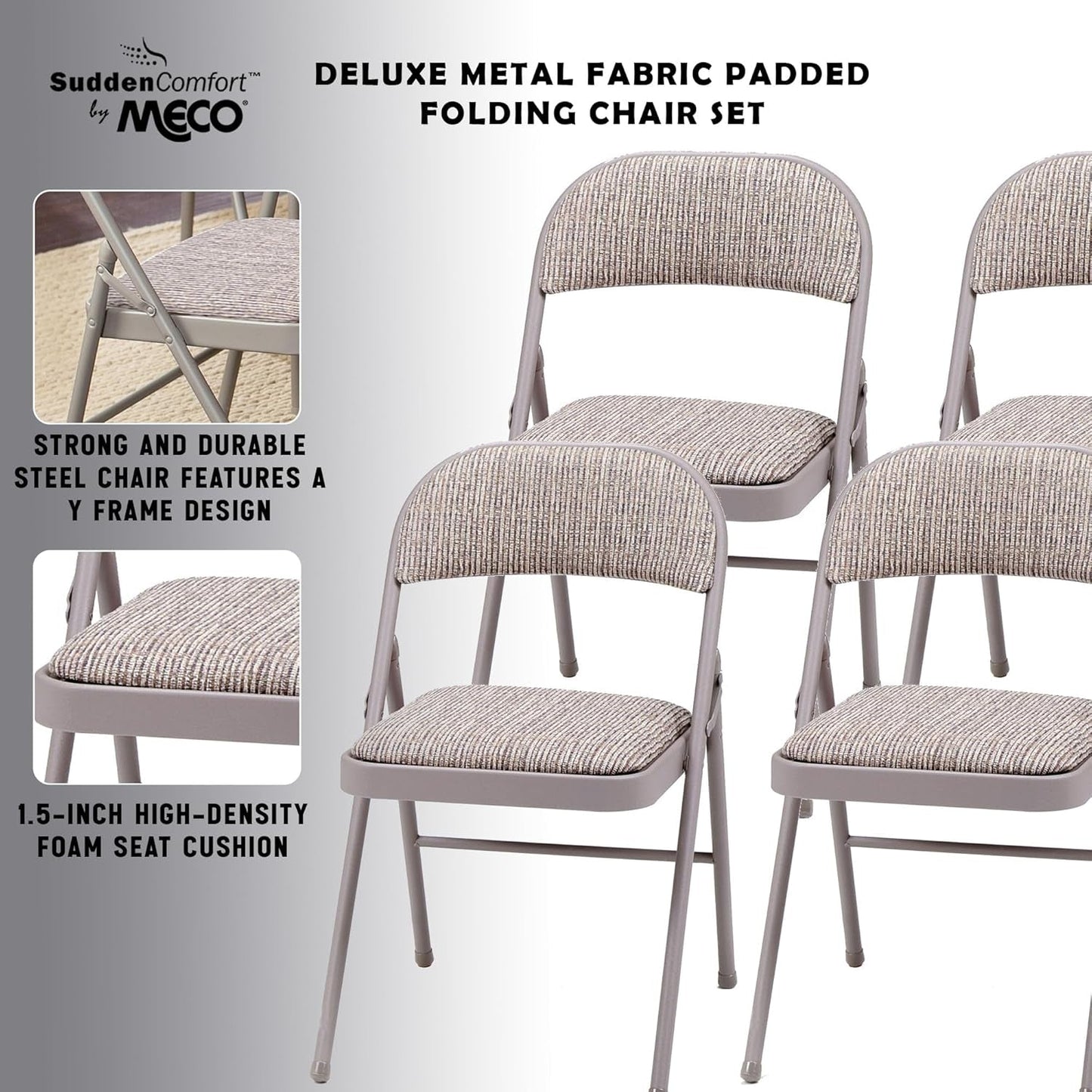 4 Pack Padded Folding Chairs, Fabric Foldable Card Table Chair, Chicory Lace-4