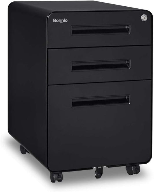23.8" H 3 Drawer Rolling File Cabinet with Lock, Mobile File Cabinet under Desk with Pencil Tray, Black Locking File Cabinet for Home Office, Metal Filing Cabinet Printer Stand Fully Assembled-0