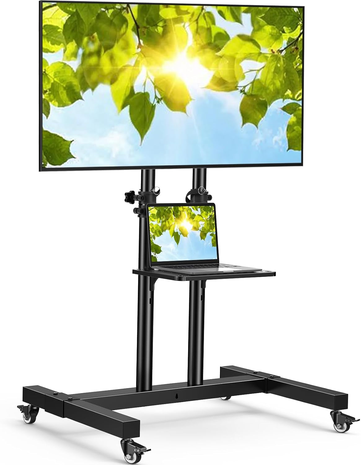 Rolling TV Stand on Wheels for 32-83 Inch Screens up to 110Lbs, Mobile TV Cart Height Adjustable Portable Outdoor TV Stand Tilt Rolling TV Cart with Shelf Max VESA 600X400Mm PSTVMC03-0