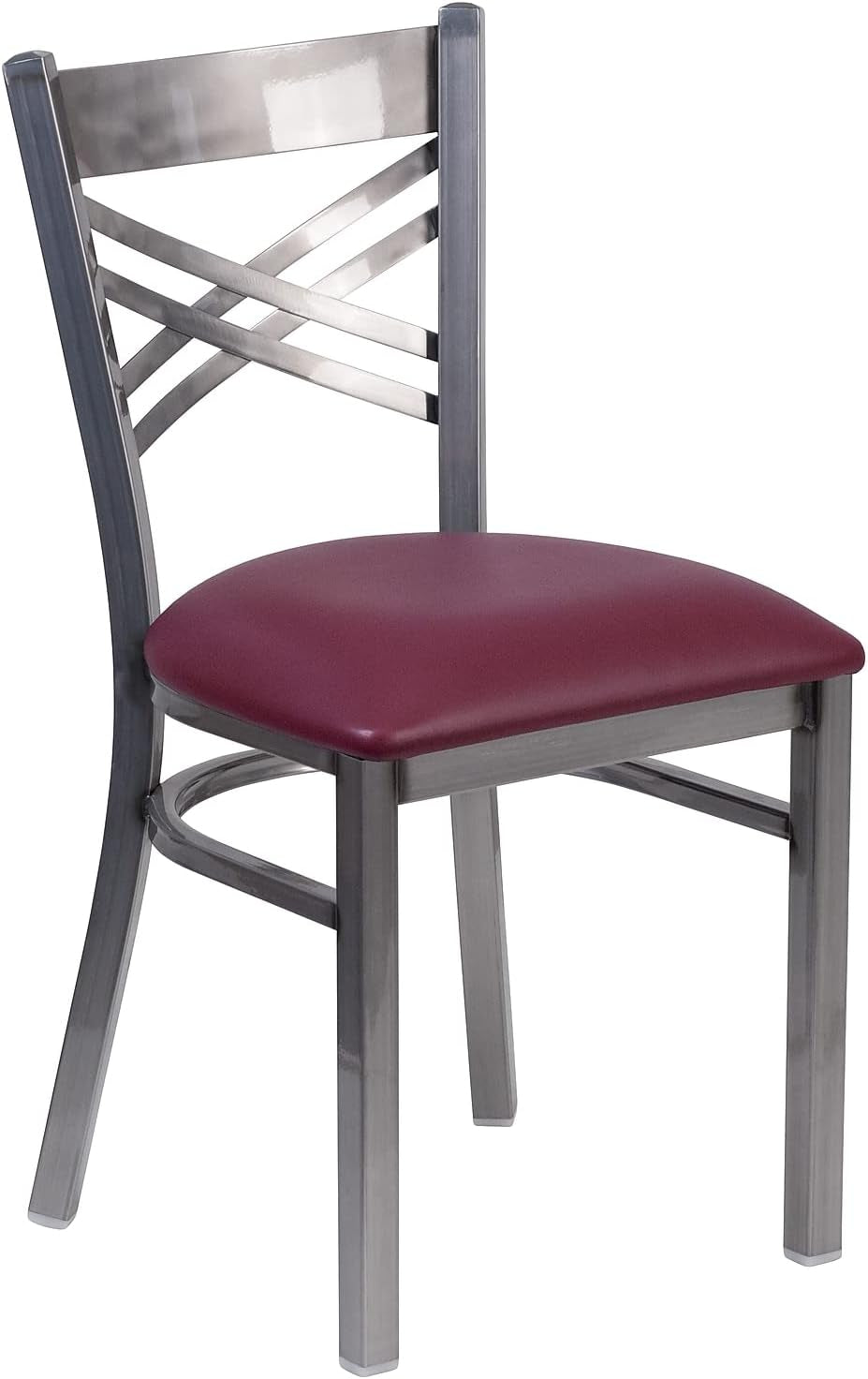 2 Pk. HERCULES Series Clear Coated ''X'' Back Metal Restaurant Chair - Burgundy Vinyl Seat-4
