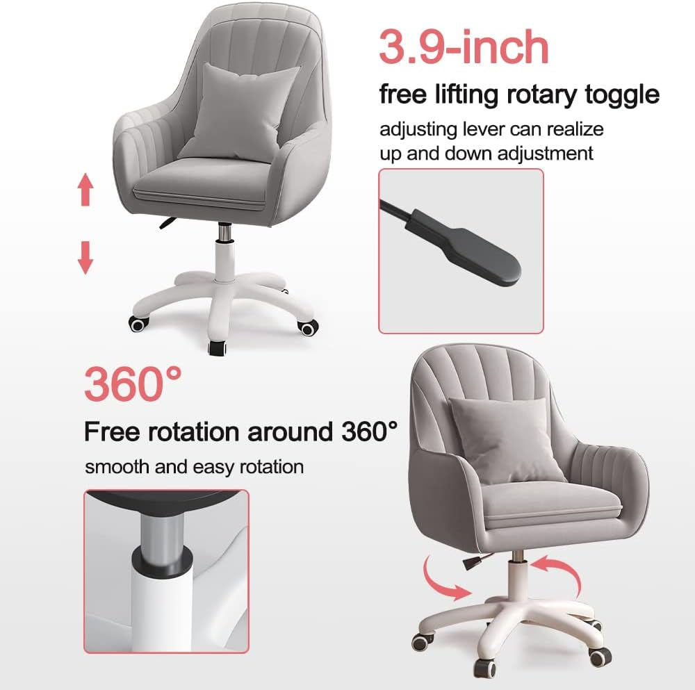 Home Office Chair Computer Chair with Mid-Back Upholstered Modern Tufted Computer Task Chair Swivel Height Adjustable Velvet Accent Chair-2