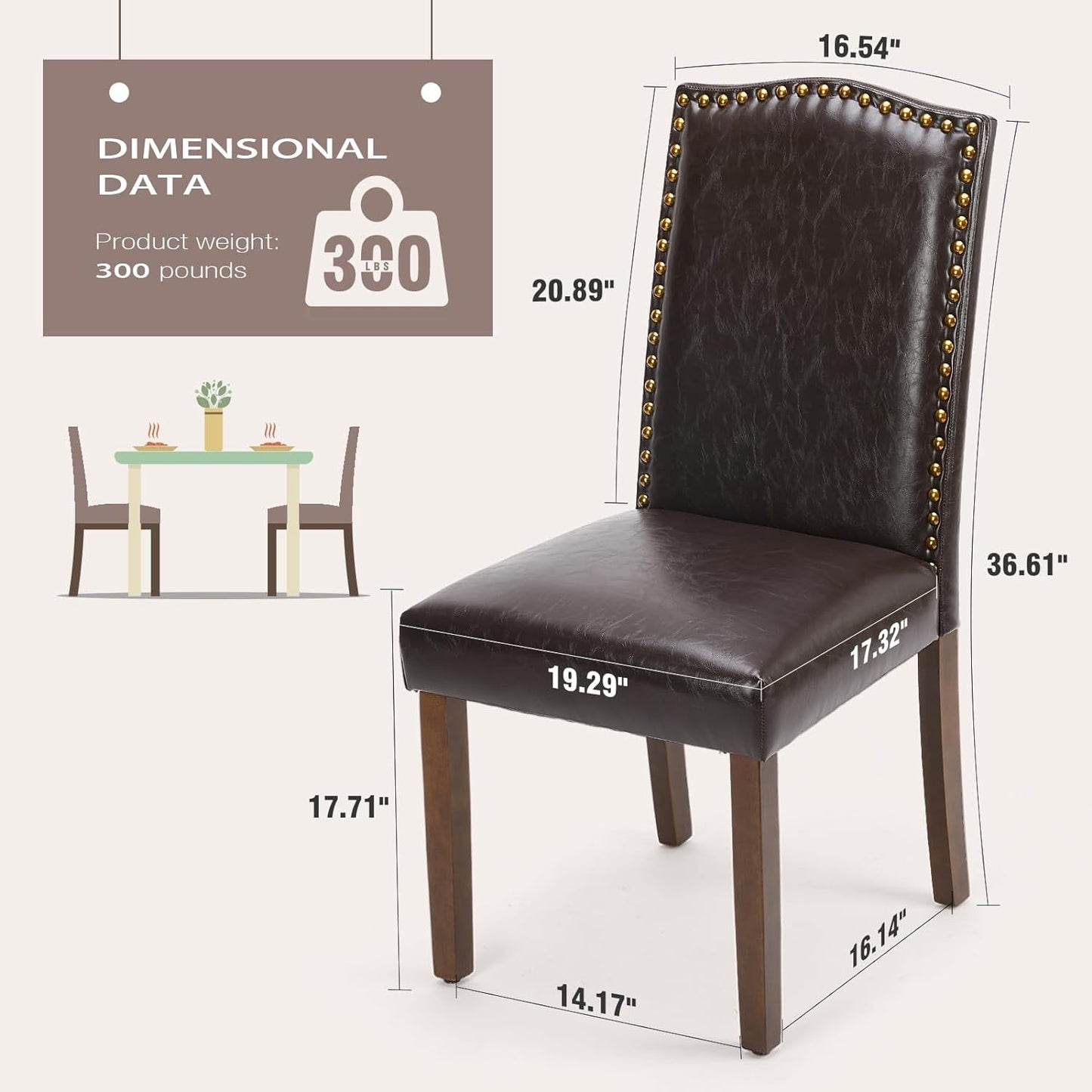 Upholstered Dining Chairs Set of 6, Modern Upholstered Leather Dining Room Chair with Nailhead Trim and Wood Legs, Mid-Century Accent Dinner Chair for Living Room, Kitchen, Dark Brown-2