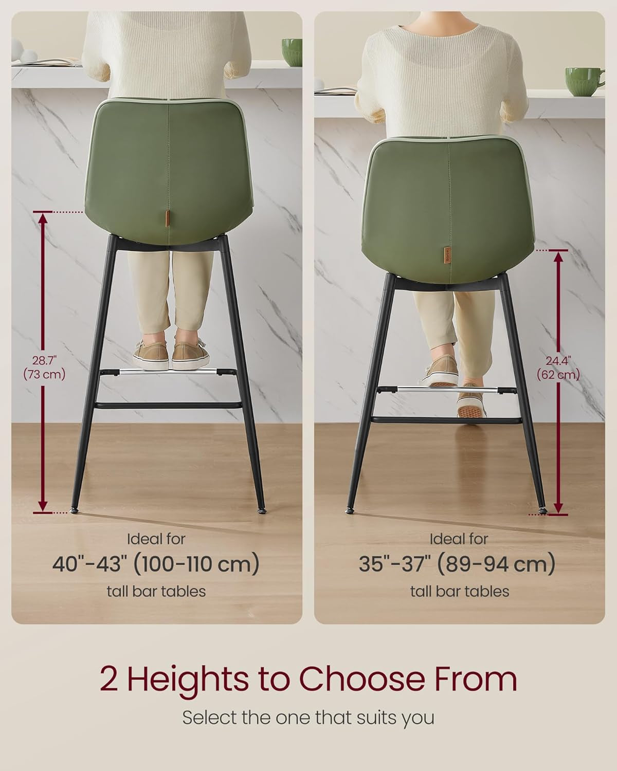 Green Leather Bar Stools with Back (Set 2)-2