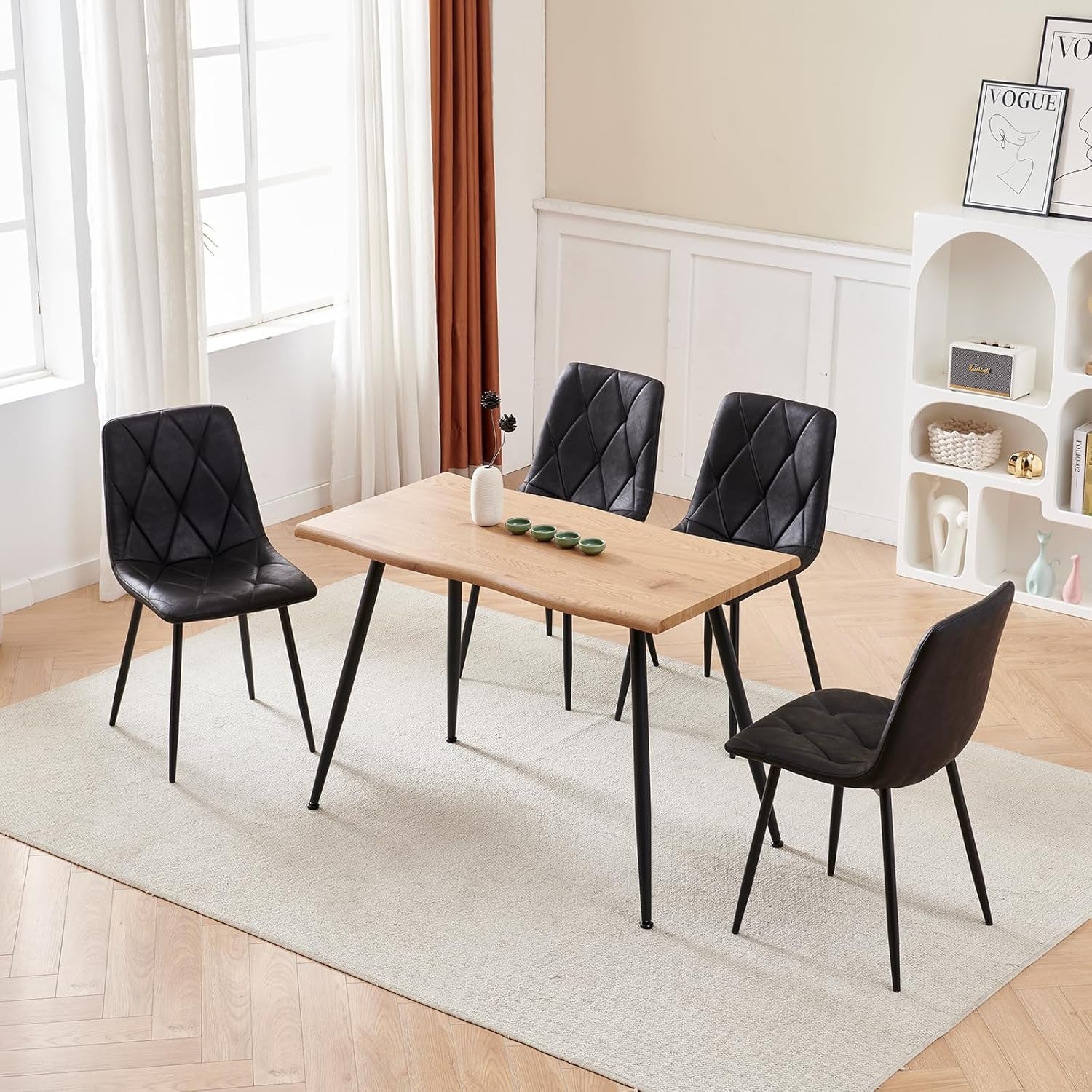 4 Set of Dining Chairs, Metal Frame Dining Chair for Kitchen Room,Technology Cloth Seat Chair for Living Room, Bedroom(Black)-3