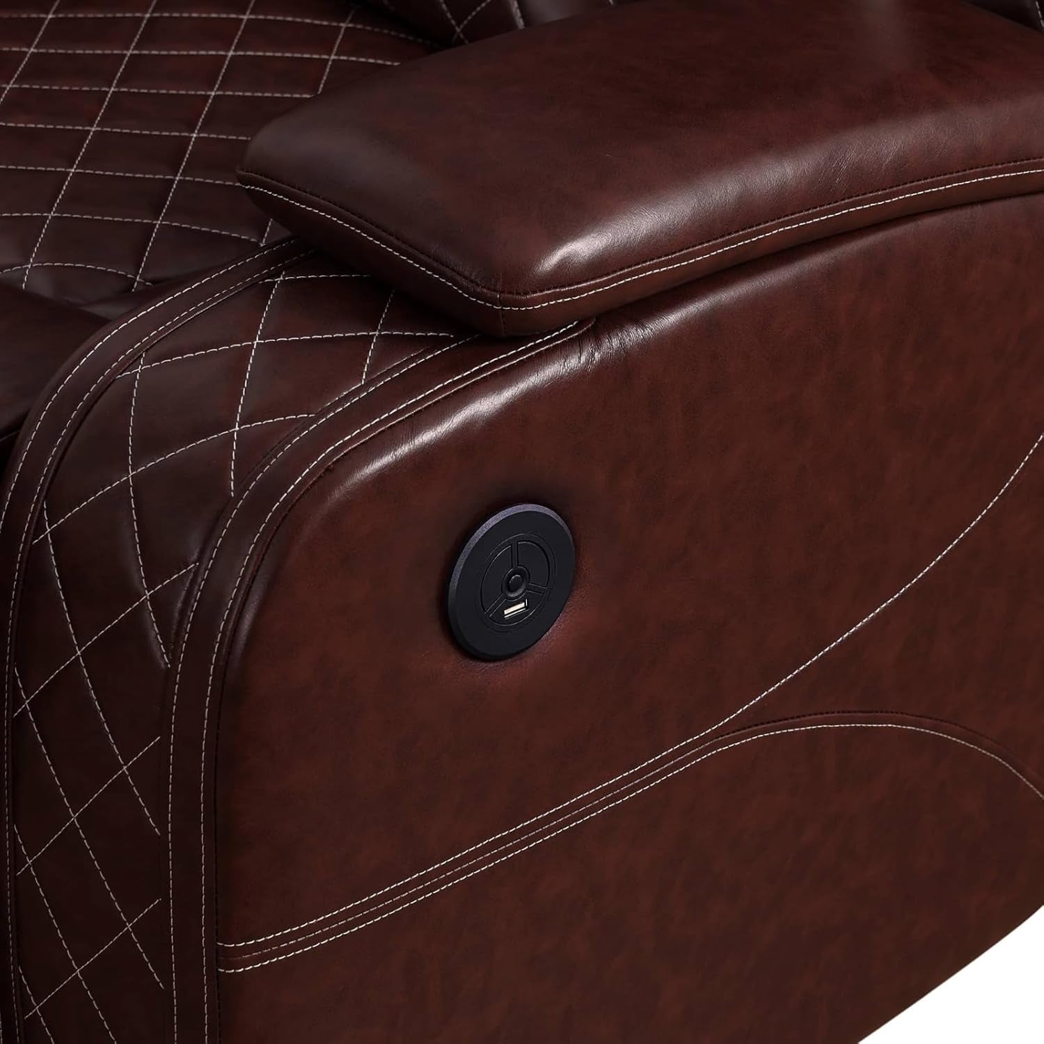 Leather Living Room Set, Power Recliner Sofa Set with LED Lights, Leather Recliner Sofa Set with USB Port/Storage Console/Cup Holders (Brown, 3PCS SOFA+LOVESEAT+CHAIR)-2