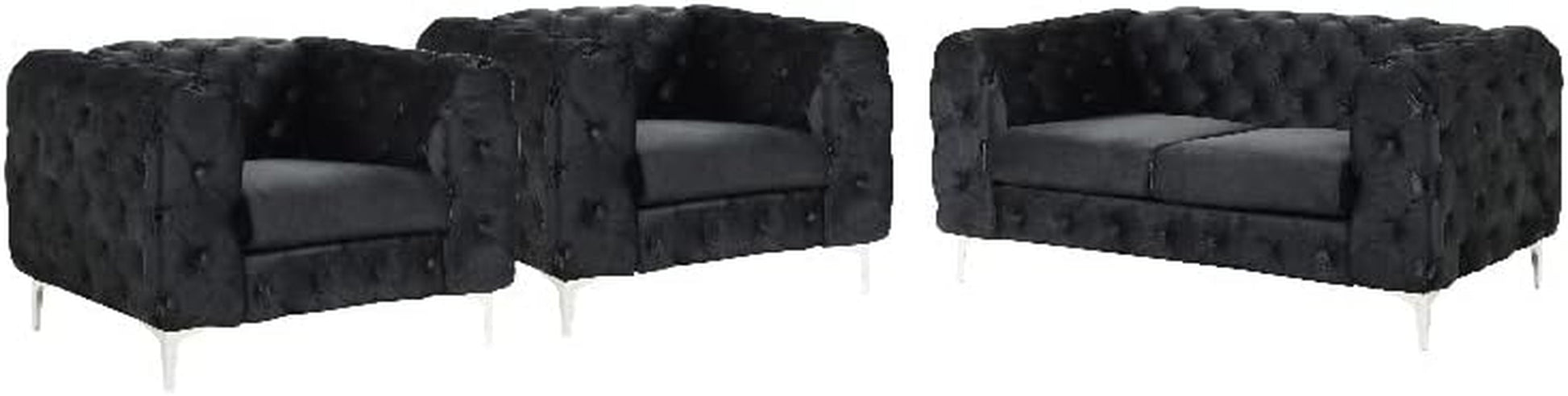 3-Piece Couches Velvet Fabric Living Room Furniture Set -Black-0