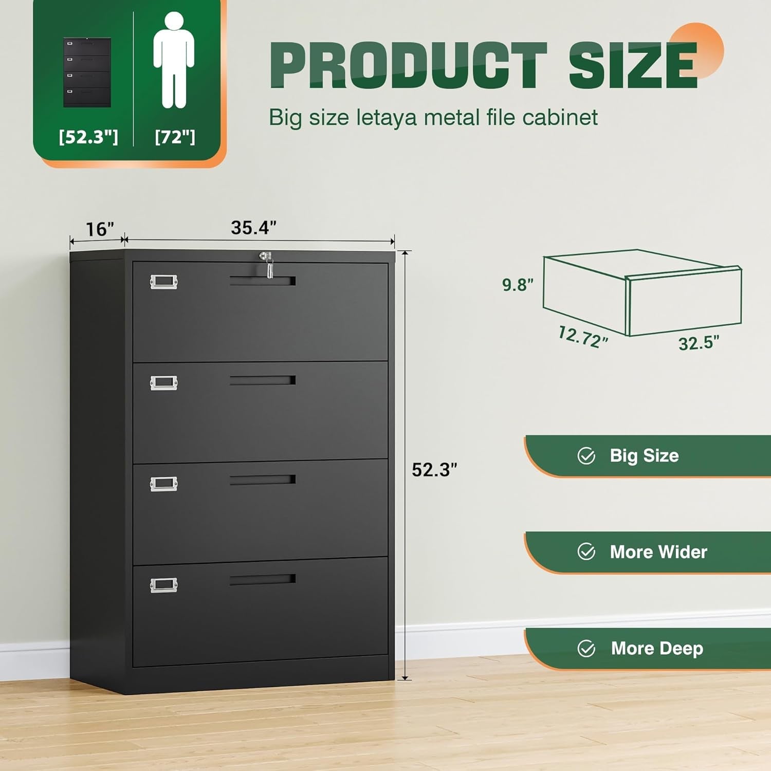 File Cabinets,4 Drawer Metal Lateral Filing Organization Storage Cabinets with Lock,Home Office for Hanging Files Letter/Legal/F4/A4 Size (Require Assembly)-2