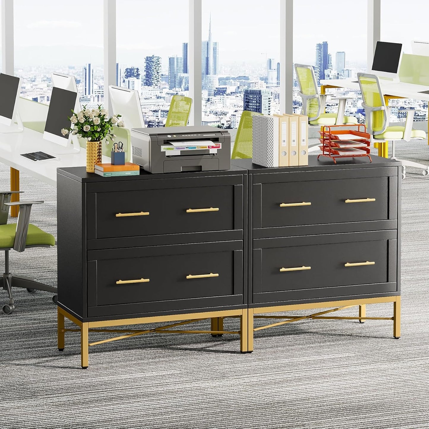 Black Gold 2 Drawer Lateral File Cabinet-4