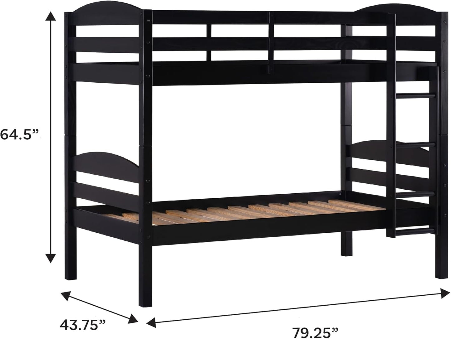Della Transitional Twin-Over-Twin Bunk Bed Frame, Twin Size, Black-2