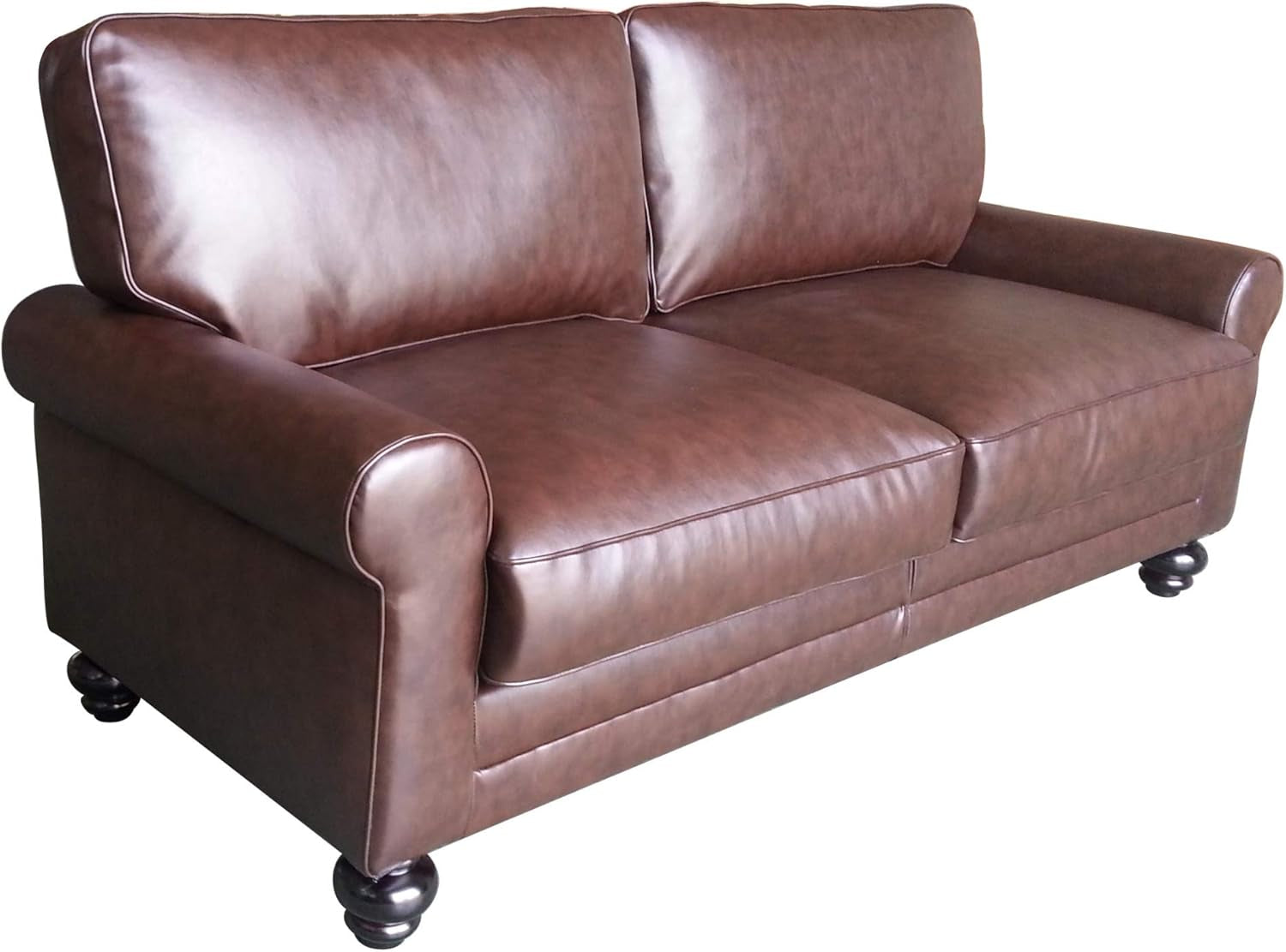Copenhagen Rolled Arm, Durable Bonded Leather, Soft Pillow Back, Pocket Coil Seat Cushions, Loveseat or Couch for Small Spaces, Living Rooms or Bedrooms, 73" Sofa, Chestnut Brown-2
