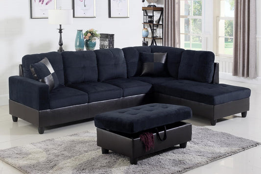 Midnight Blue Sectional Couch for Living Room Set, 105 Inch Sectional Sofa L Shaped Couch with Storage Ottoman/Microfiber Fabric/Facing Right Chaise-0