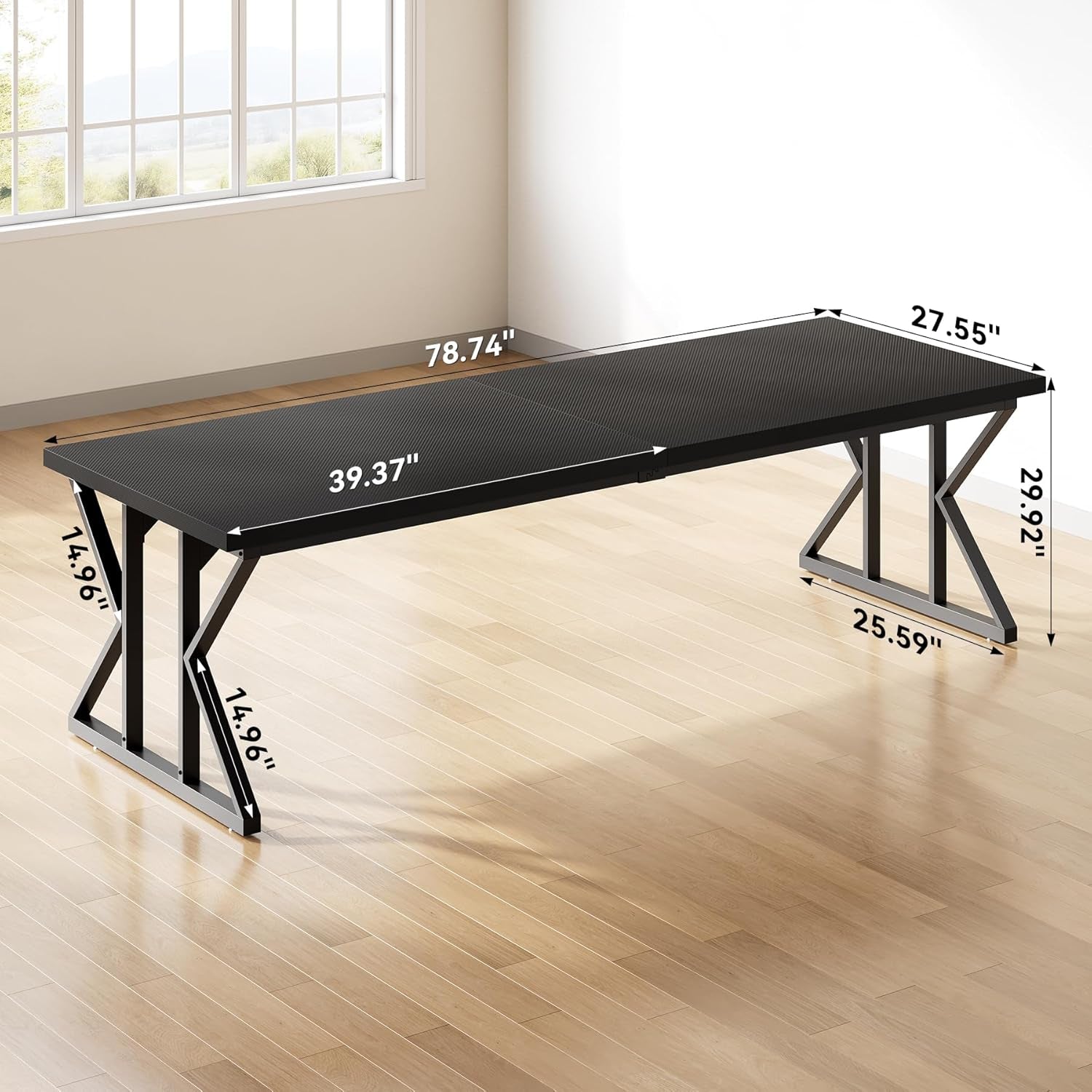 78.7 Inch Large Executive Desk, Extra Long Computer Office Desk Workstation, Modern Simple Style Laptop Table, Sturdy Wooden Writing Workstation for Home Black-2