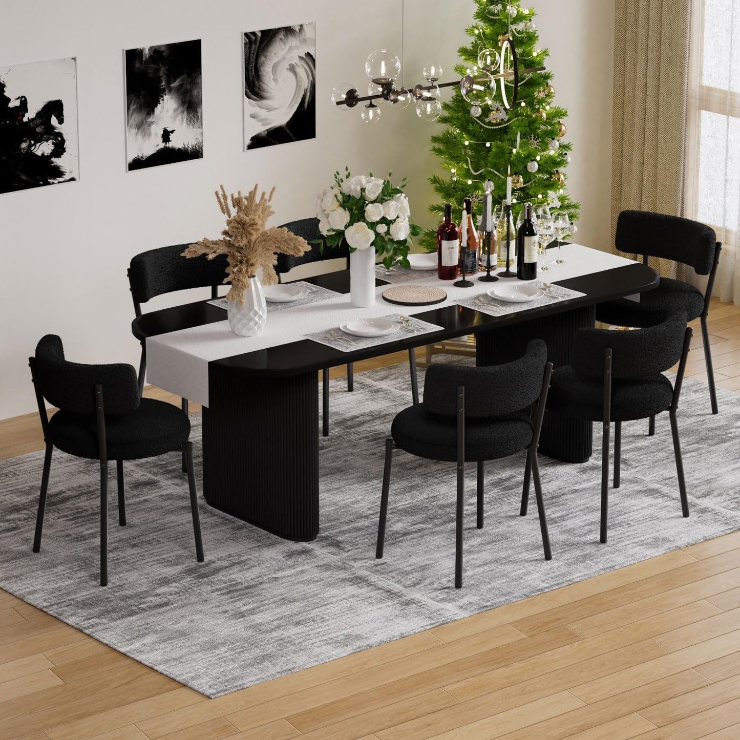 Black Boucle Round Back Dining Chairs Set of 4-3