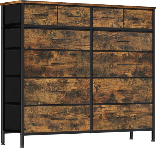 Dresser for Bedroom with 12 Drawers, Tall Fabric Drawer Dresser, Chest of Drawers for Closet, Nursery, Bedside, Living Room, Laundry, Entryway, Hallway(Rustic Brown)-0