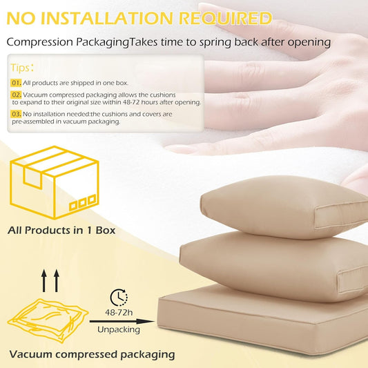 Outdoor Replacement Cushions for Patio Furniture,Water-Repellent Sofa Cushion for 6-Seat Rattan Wicker Sectional Patio Conversation Sets,14-Piece Cushions Set for Outdoor Couch (Khaki)-1