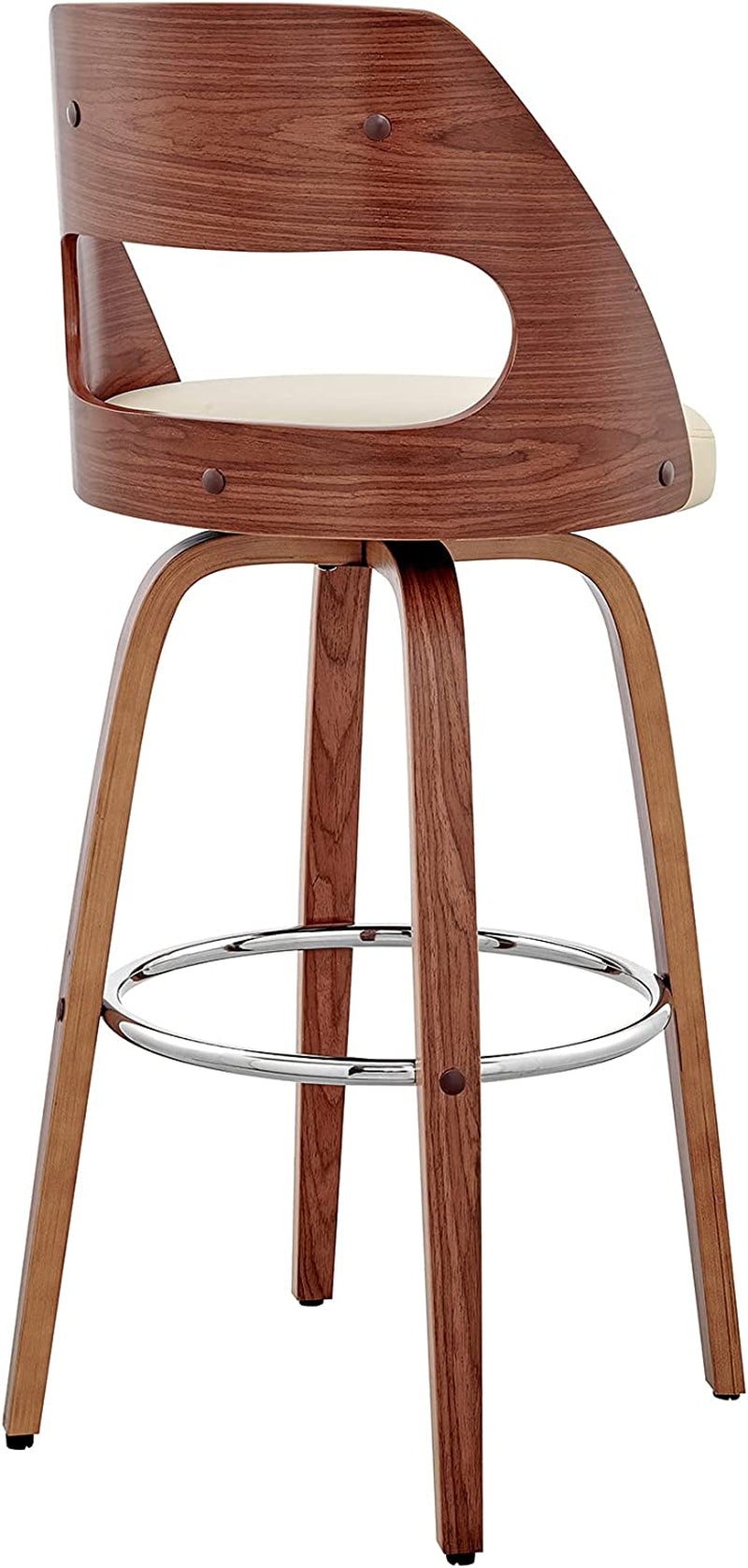 Cream Faux Leather Walnut Wood Bar Stool-4