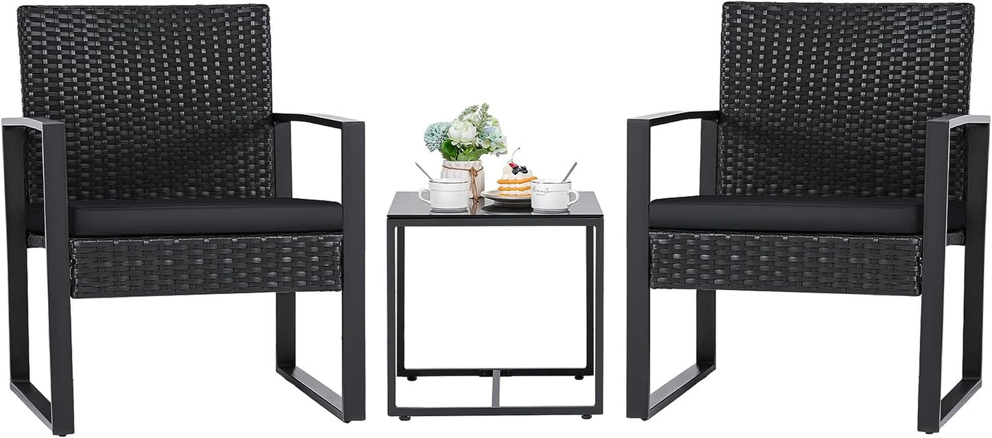 Black 3 Piece Wicker Patio Conversation Set-2