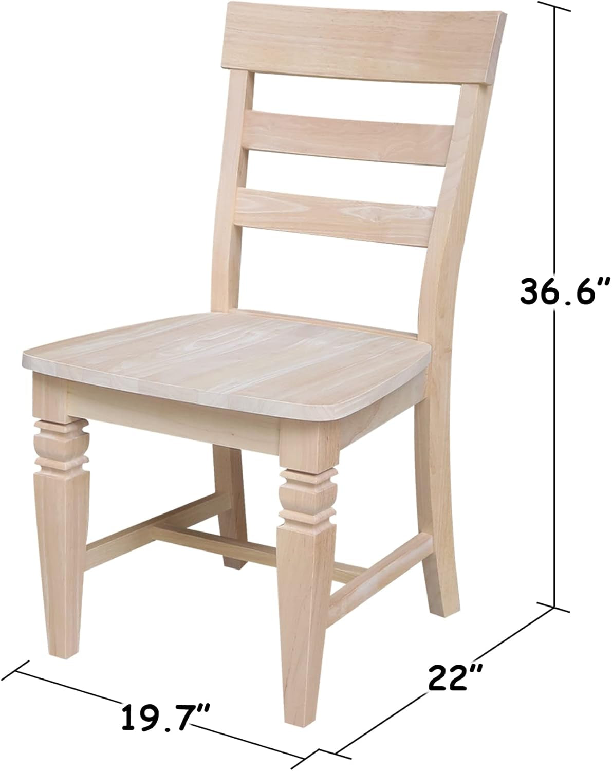 Set of Two Java Dining Chairs Seats 225Lbs Wt Capacity, Solid Real Wood, Sturdy Parawood, 19.7"W X 22"D X 36.6"H, DIY, Paint/Stain Ready, Unfinished-2