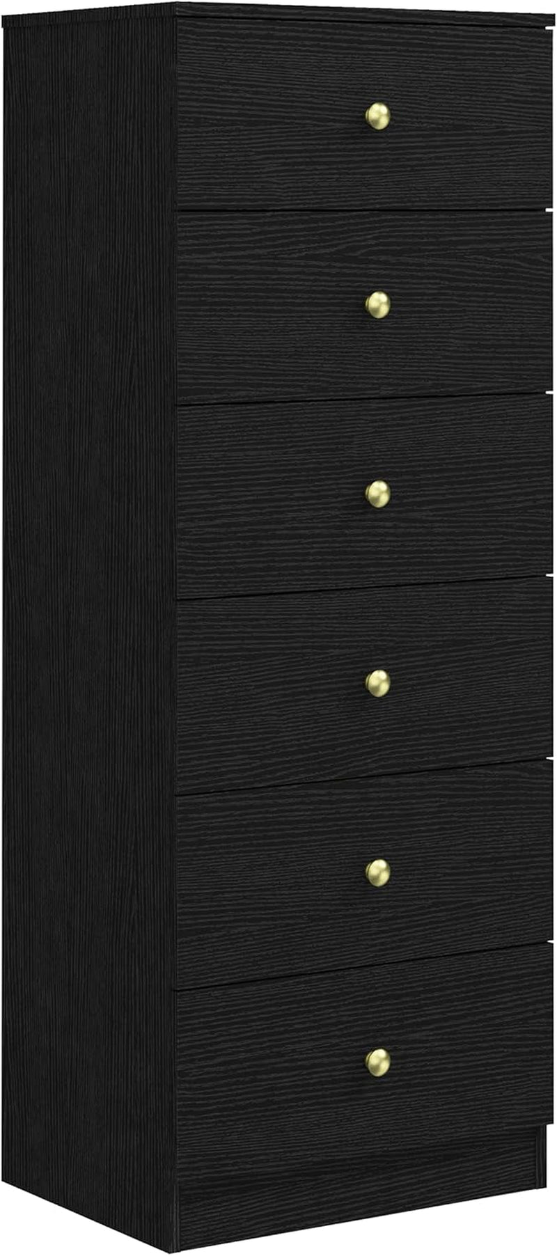 Modern 6 Drawer Vertical Dresser, Wood Tall Chest of Drawers N Arrow Storage Organizer with Wide Drawers & Metal Gold Handles for Bedroom, Living Room, Office, Hallway, Entryway (Black)-0