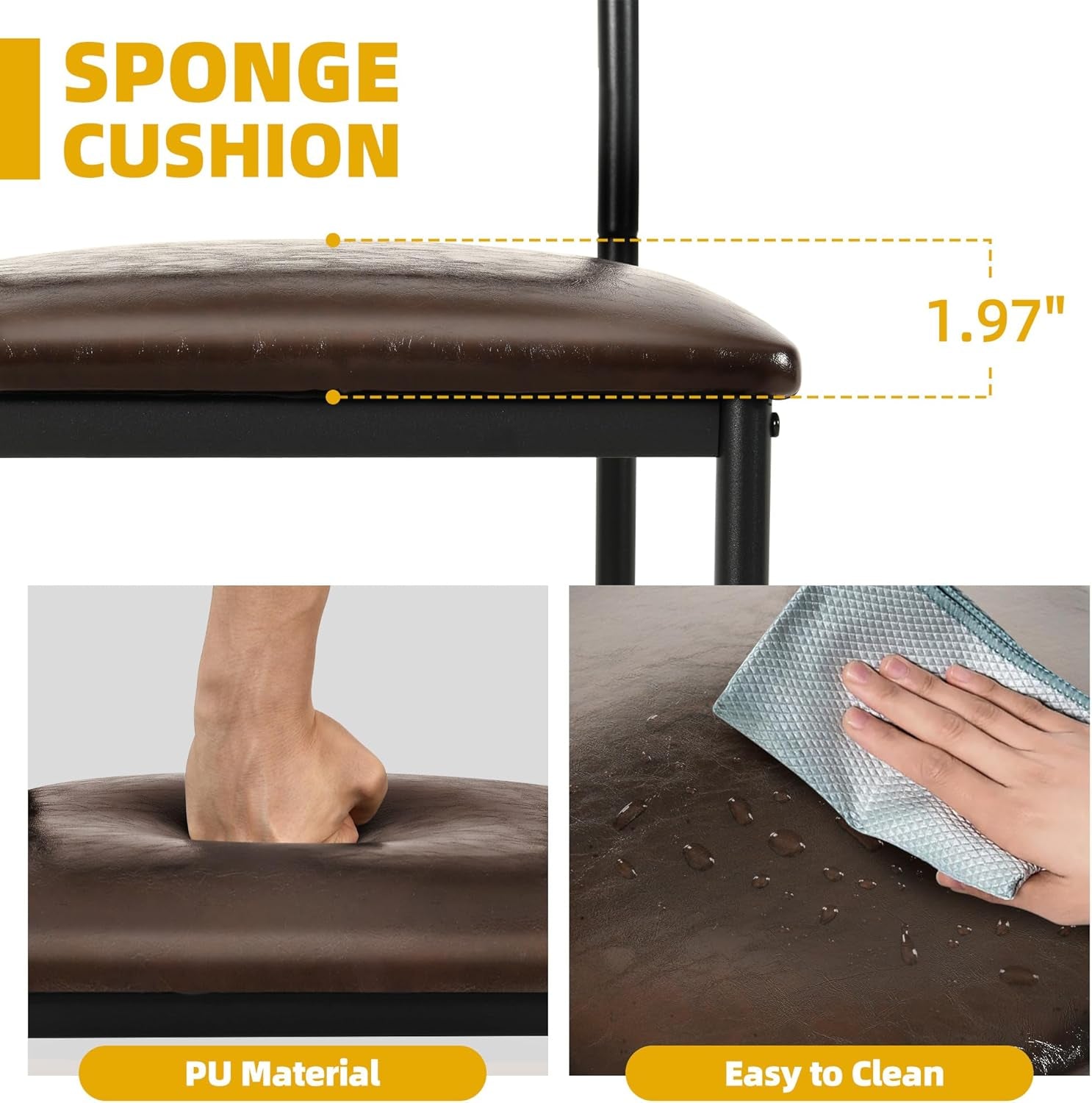 Dining Room Chairs Set of 4 Brown Upholstered Dining Chairs Modern Kitchen Chairs Faux Leather Restaurant Chairs with Metal Legs for Living Room Kitchen and Dining Room, 4 Pack-3