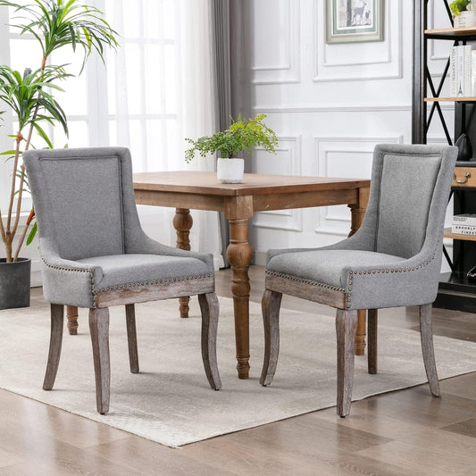 Modern Dining Chairs Set of 2, High Back Dining Chairs Side Chairs with Solid Wood Legs, Upholstered Fabric Dining Room Chairs for Dining Room Kitchen, Grey-1