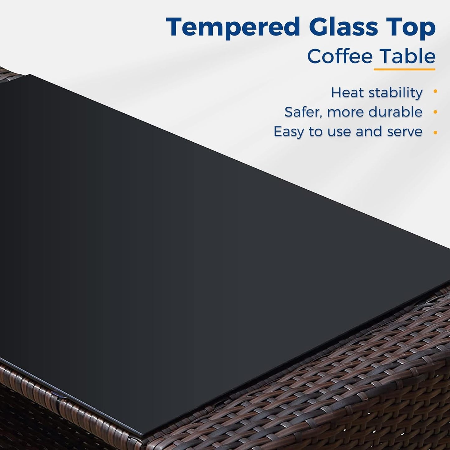 4 Piece Outdoor Patio Furniture Sets, Wicker Conversation Set for Porch Deck, Brown Rattan Sofa Chair with Cushion-3