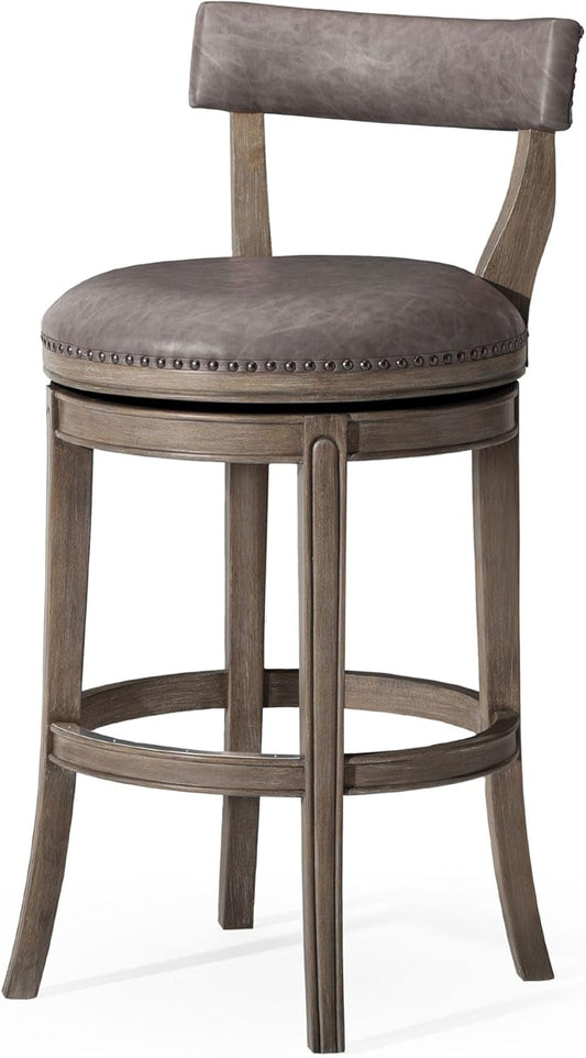 Alexander 31 Inch Tall Bar Height Rotating Low Back Barstool in Reclaimed Oak Finish with Ronan Stone Vegan Leather Seat-0
