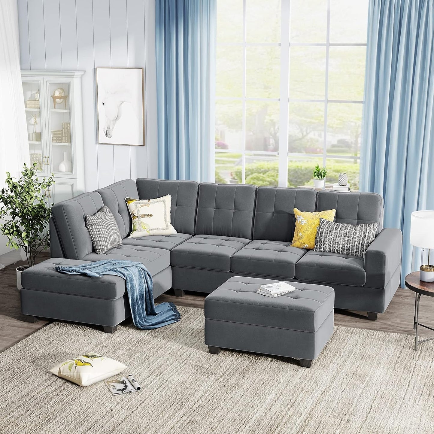 104Inch Sectional Sofas 3-Seat Sofa Sectional Sofa Couches with Reversible Chaise Storage Ottoman and 2 Cup Holders, Sofa Lounge and Ottoman for Living Room Furniture-2