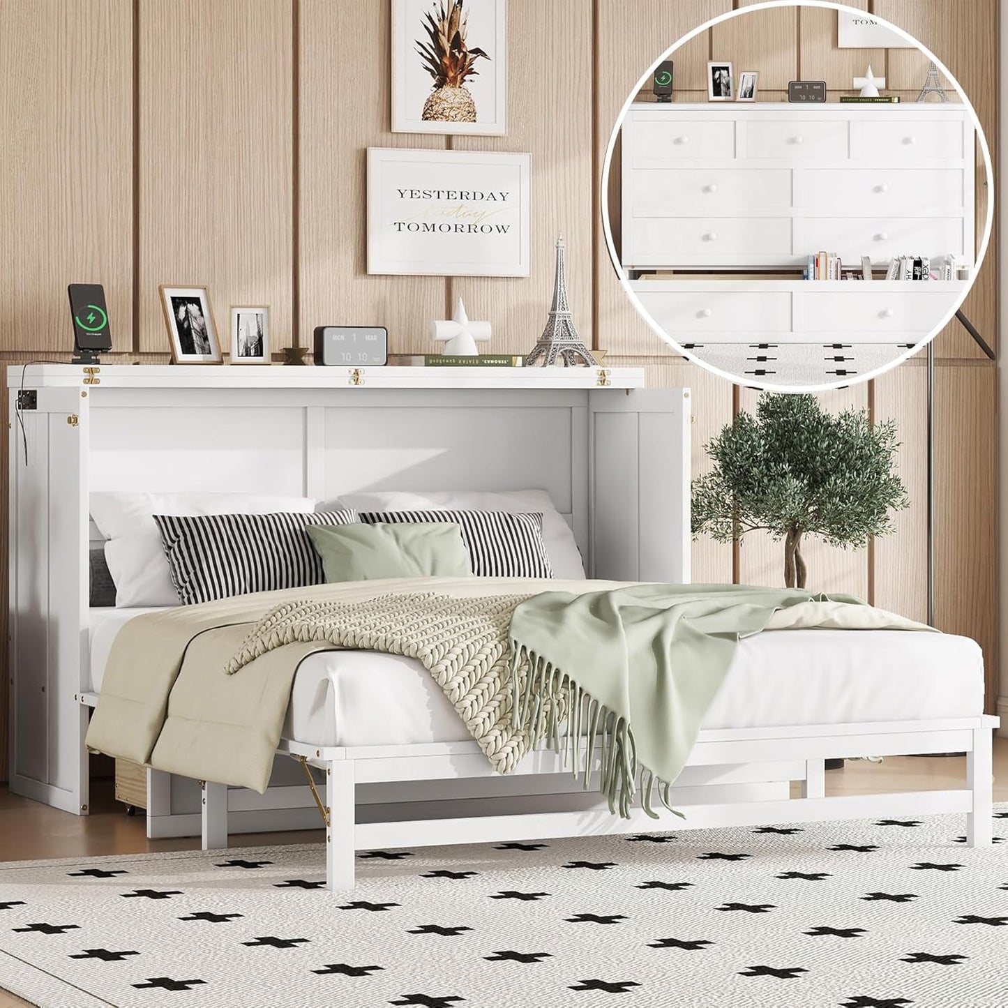 Queen Size Murphy Cabinet Bed with Desk and USB-Port-6