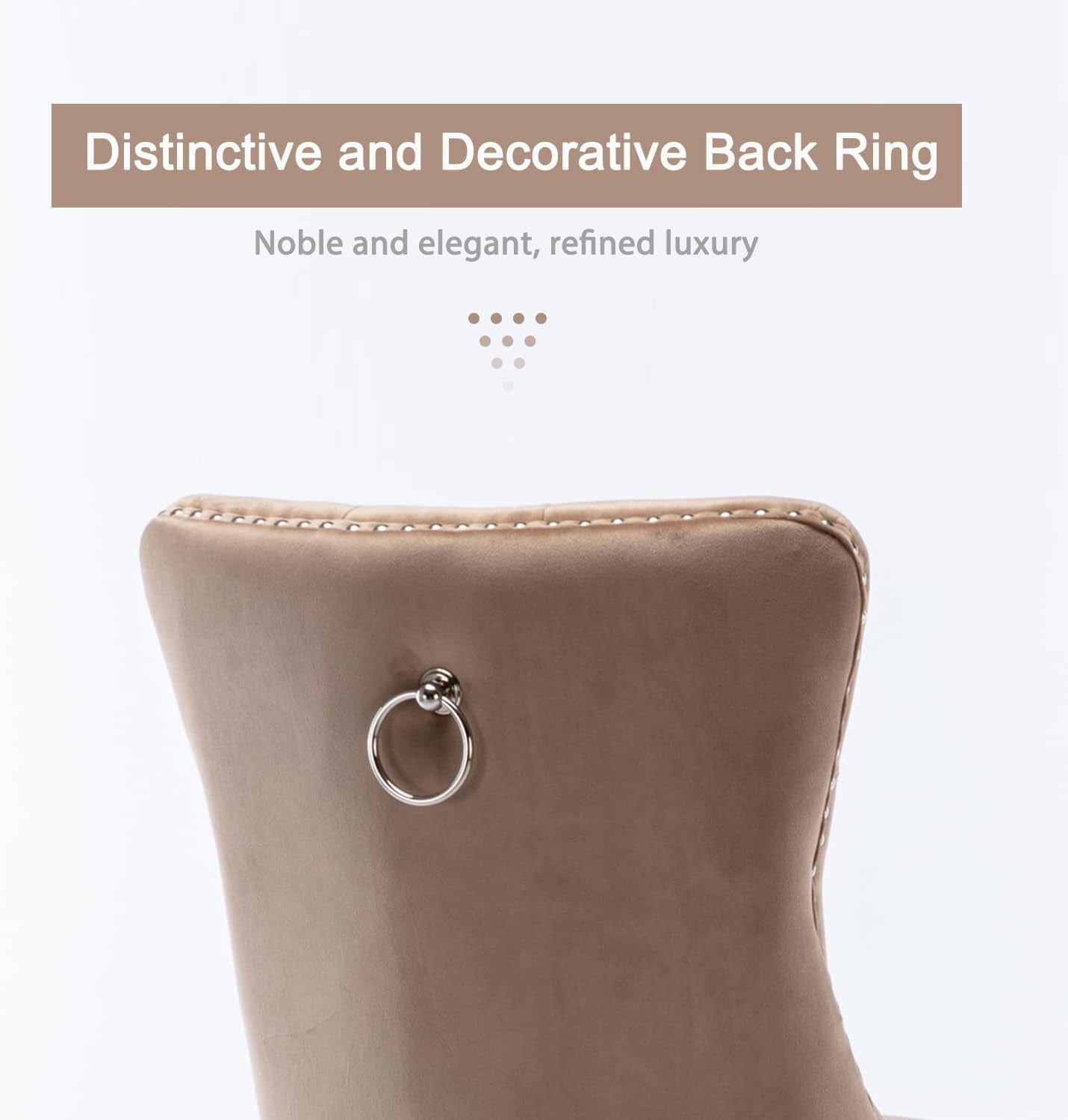 Velvet Dining Chairs Set of 4, Tufted Upholstered Dining Chairs with Nailhead Back and Ring Pull Trim, Solid Wood Dining Chairs for Kitchen/Bedroom/Dining Room (Khaki)-4