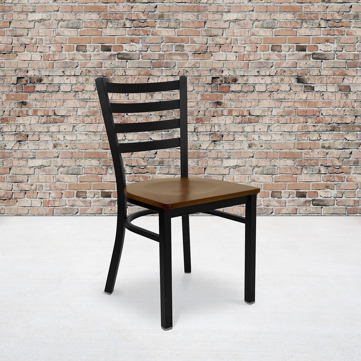 2 Pack HERCULES Series Black Ladder Back Metal Restaurant Chair - Cherry Wood Seat-1