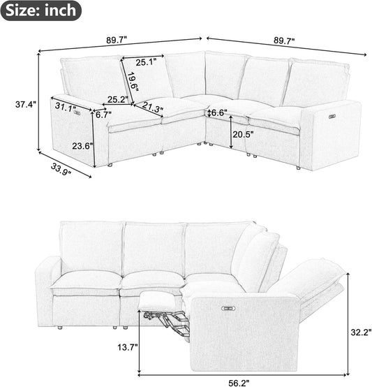 Symmetrical Power Reclining Sectional Sofa L-Shaped-1
