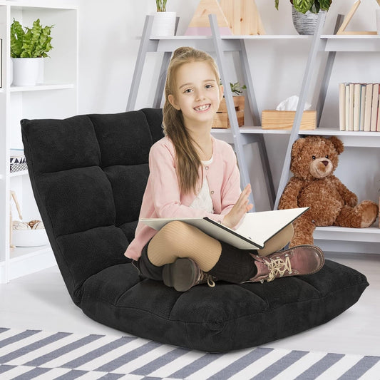 Floor Chair with Back Support, Folding Sofa Chair with 14 Adjustable Position, Padded Sleeper Bed, Couch Recliner, Floor Gaming Chair, Meditation Chair, Gaming Floor Chairs for Adults(Black)-0