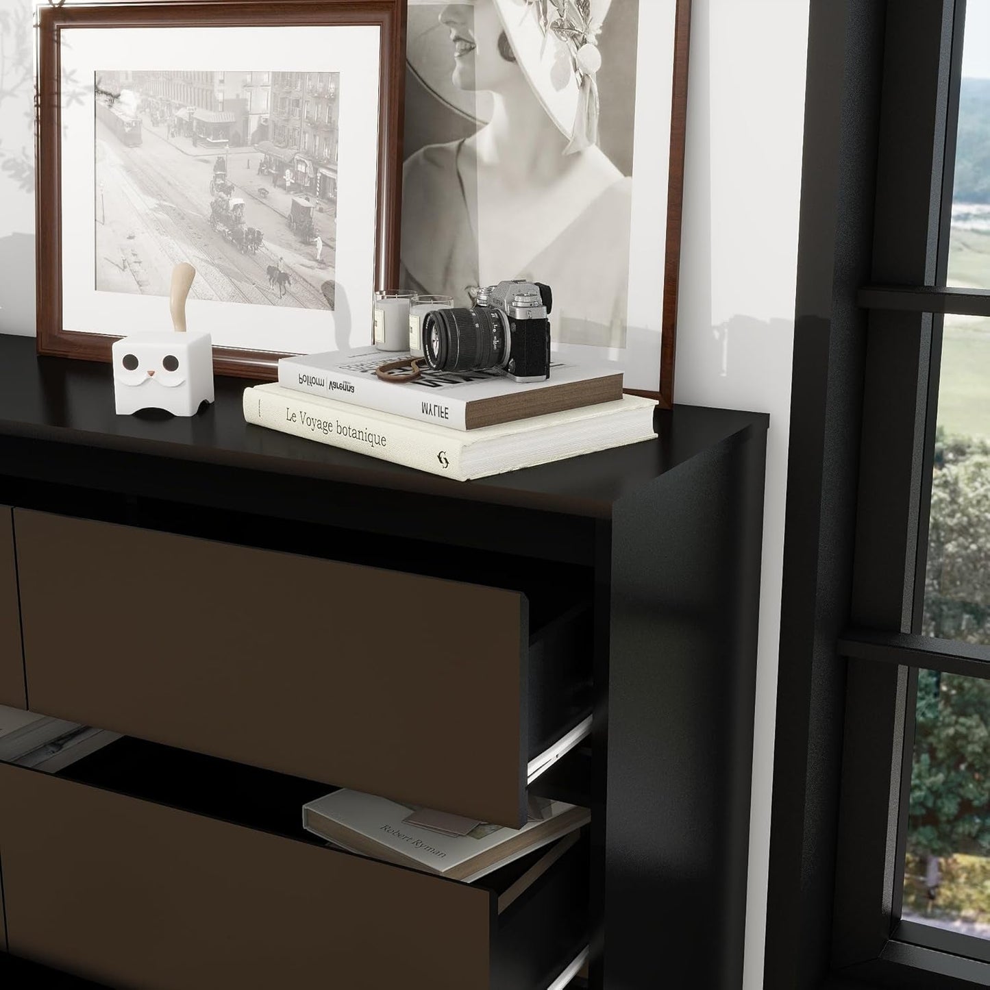 Modern 9 Drawer Wood Dresser for Bedroom, Large Floor Storage Drawer Cabinet Lateral Chest of Drawers Handle Free Organizer for Closet Living Room (Black, 9 Drawer)-4