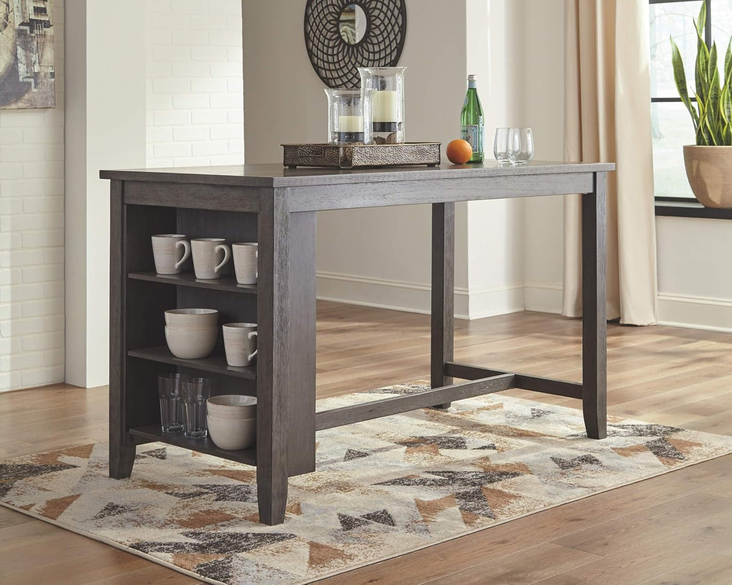Caitbrook Rustic Counter Height Dining Table with Storage, Dark Gray-1
