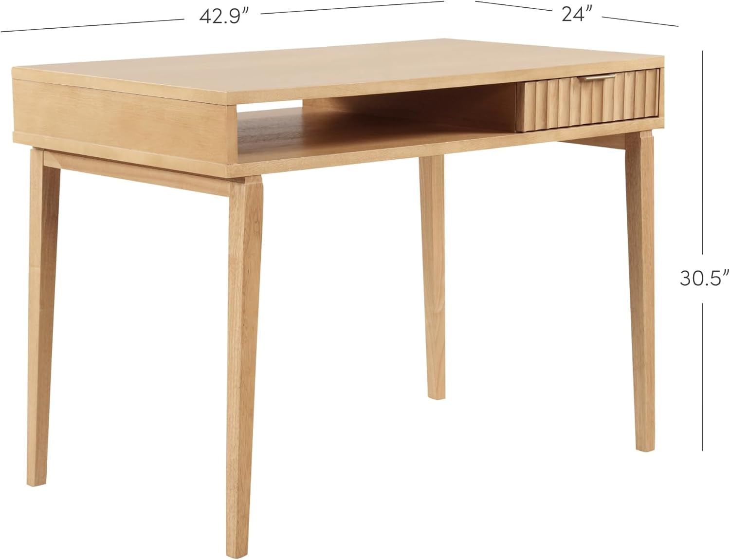 Jasper Small Home Office Desk with Storage, Bohemian Writing Desk with Drawer and Open Cubby, Natural Brown-1