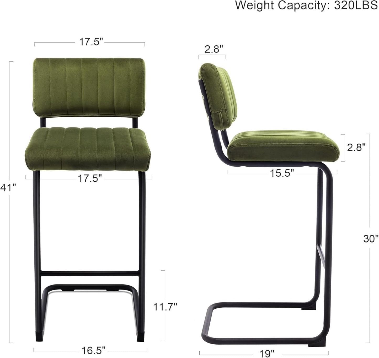 30'' Modern Bar Stools with Tufted Backs, Upholstered Velvet Fabric Bar Height Stools Chairs, Mid Century Cantilever Barstools for Kitchen Island Pub Set of 2-1