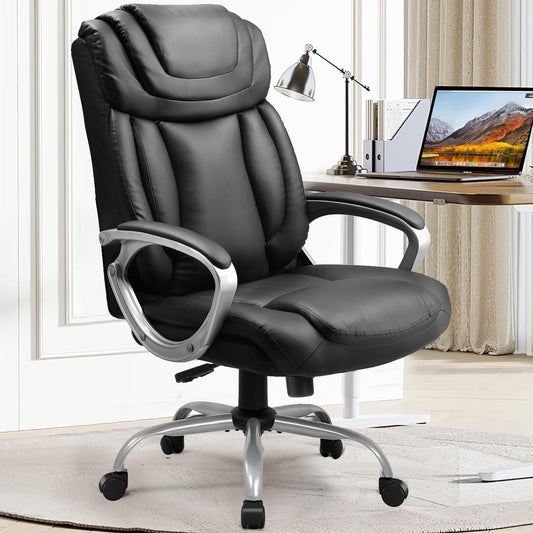 Ergonomic Office Chair Home Office Desk Chairs Comfy Back Support PU Leather Executive Office Chair with Wheels Headrest Padded Armrests Height Adjustable Tilt Swivel Rolling Reclining Seat-0