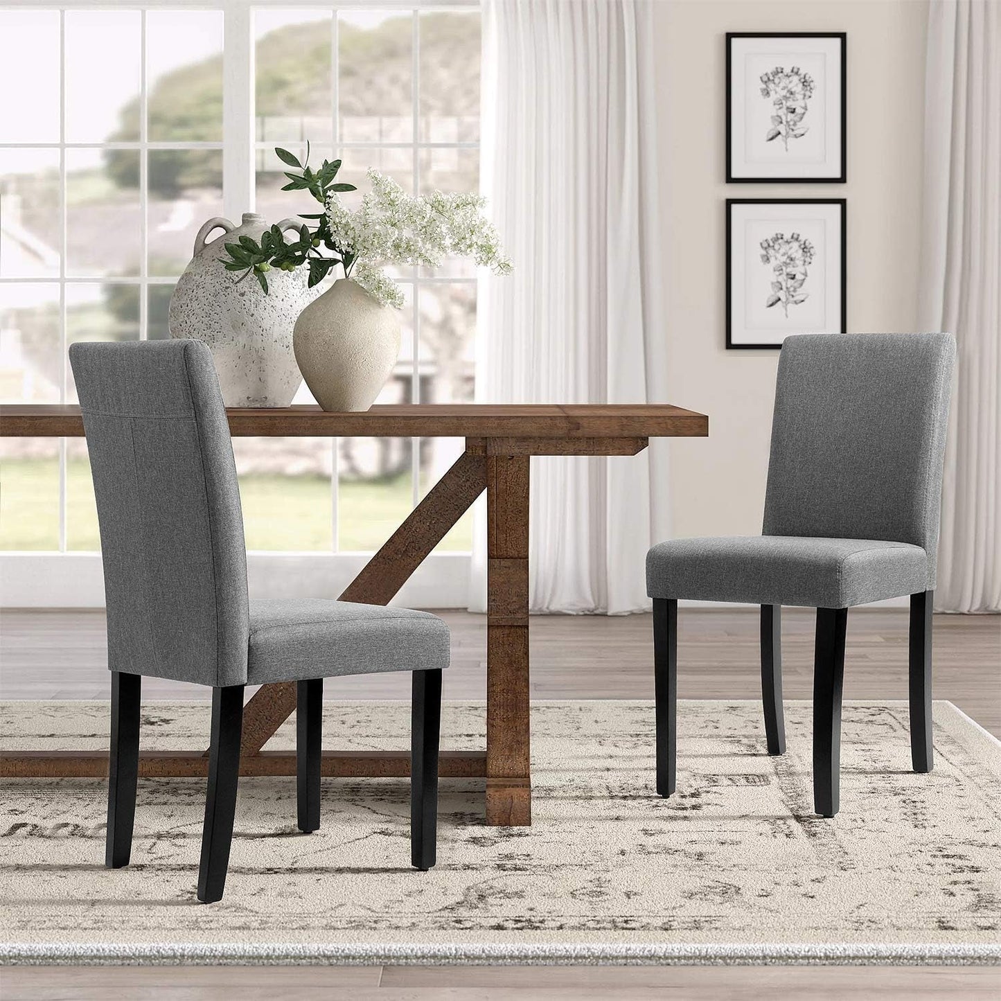 Dining Chairs Urban Style Fabric Parson Chairs Kitchen Living Room Armless Side Chair with Solid Wood Legs Set of 4 (Gray)-1
