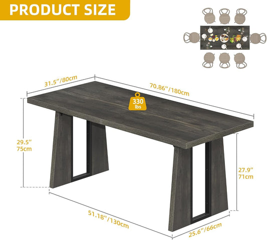 Rectangle Dining Table for 6-8 People 70.86 Inch Large Dining Room Table Wooden Dinner Table with Heavy Duty Legs for Kitchen Apartment Restaurant Rustic Grey-1