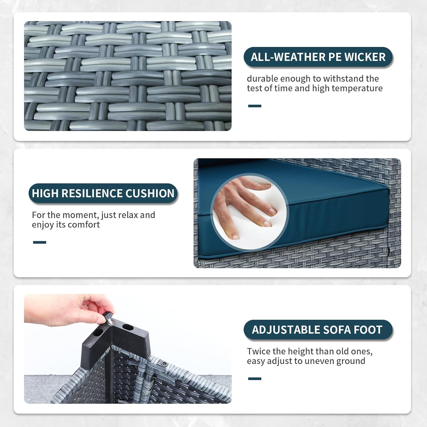 5 Piece Peacock Blue Wicker Patio Set-3