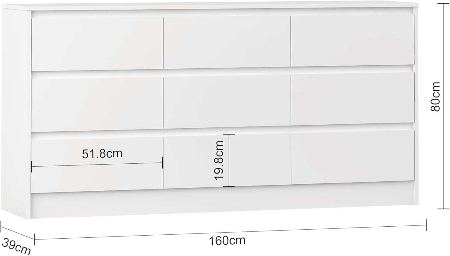 Modern 9 Drawer Wood Dresser for Bedroom, Large Floor Storage Drawer Cabinet Lateral Chest of Drawers Handle Free Organizer for Closet Living Room (White, 9 Drawer)-2