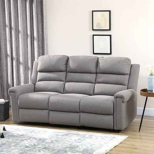 HOMCOM Recliner Sofa Couch with Easy Pull Handles and Adjustable Footrest, 3 Seater Sofa Modern Couch, Gray-0